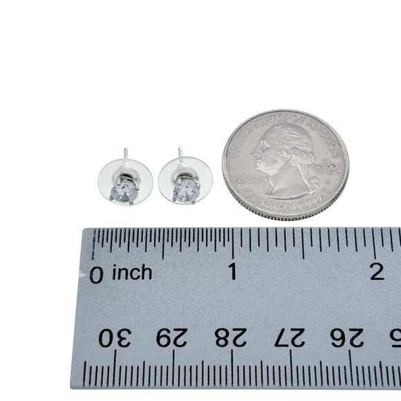 Vintage ATI Sterling Silver 925 5mm Round Cubic Zirconia Stud Earrings - Picture 2 of 3